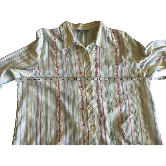 Koret 3/4 Sleeve Embroidered Button Up Cotton Blend Blouse SzL - Picture 7 of 11